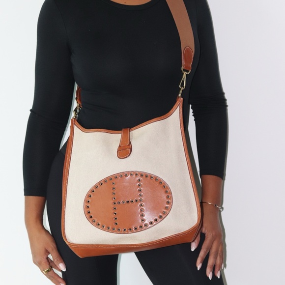 HERMES EVELYNE GM BAG NATURAL TOILE AND‎ LEATHER - Picture 3 of 9